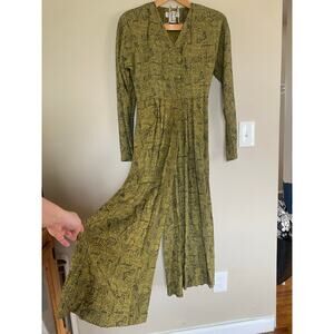 Claude Rene Vintage Romper Double Breasted Green Abstract Print Pleated Wm Small